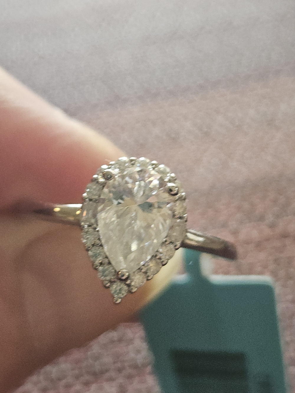 Pear Shaped Halo Moissanite Ring 925 Sterling Silver Size 9